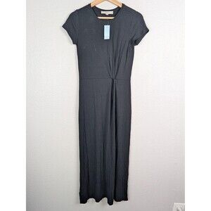 LOFT Dress Womens XXS Petite Black Short Sleeve Knot Waist Midi Rayon Spandex